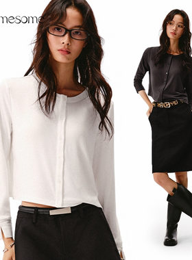 asomesome设计感圆领宽松长袖T恤女秋内搭打底衫针织开衫休闲上衣