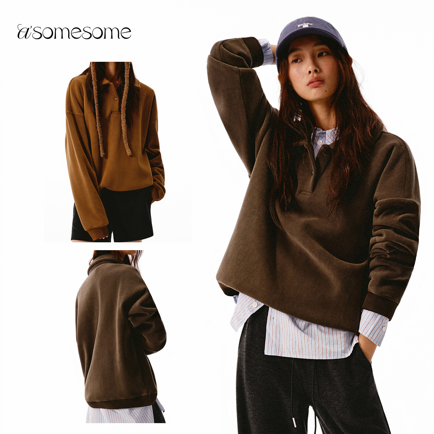 asomesome美式polo领摇粒绒卫衣