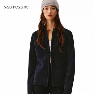 asomesome美式羊毛立领卷边修身针织外套女秋冬毛衣保暖休闲上衣