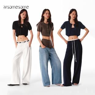 asomesome美式复古圆领全开襟针织衫女秋新设计感两件套纽扣毛衫