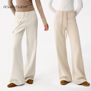 asomesome美式宽松低腰白色直筒微喇裤女新款羊毛磨毛休闲卫裤子