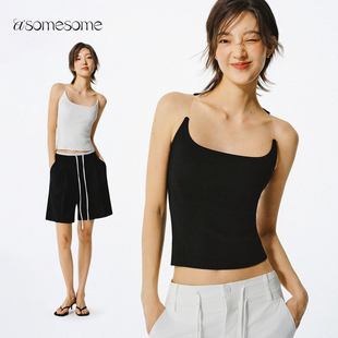 asomesome美式辣妹U型领透明肩带背心女夏新修身吊带内搭打底上衣