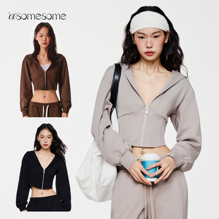 asomesome美式辣妹短款收腰卫衣女新款休闲瑜伽拉链开衫外套上衣