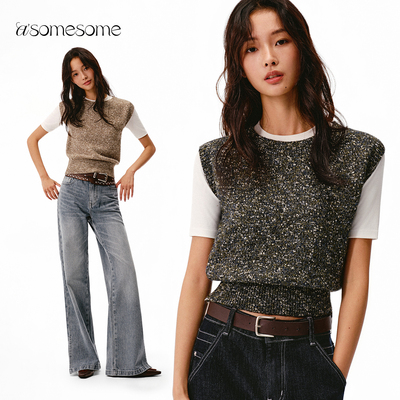 asomesome复古老钱风毛衣马甲女