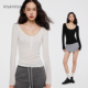 内搭打底衫 asomesome天丝圆领白色微透长袖 t恤女亨利领修身 上衣