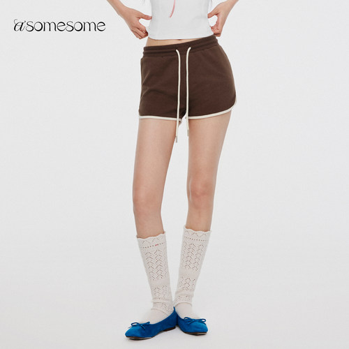 asomesome美式撞色抽绳修身短裤