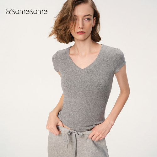 asomesome美式修身正肩短袖T恤女