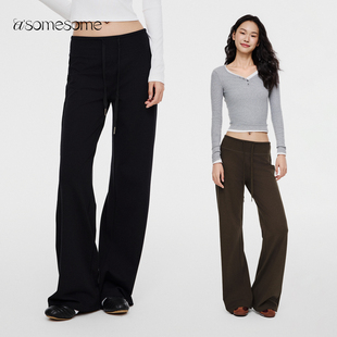 asomesome美式黑色微喇直筒低腰卫裤女灰色修身休闲松弛运动裤子