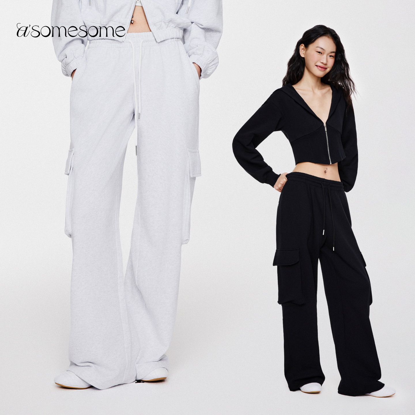 asomesome美式中低腰工装裤阔腿卫裤女冬新款休闲显瘦宽松运动裤,女装/女士精品,卫裤,淘宝优惠券,粉丝福利购,淘宝优惠卷