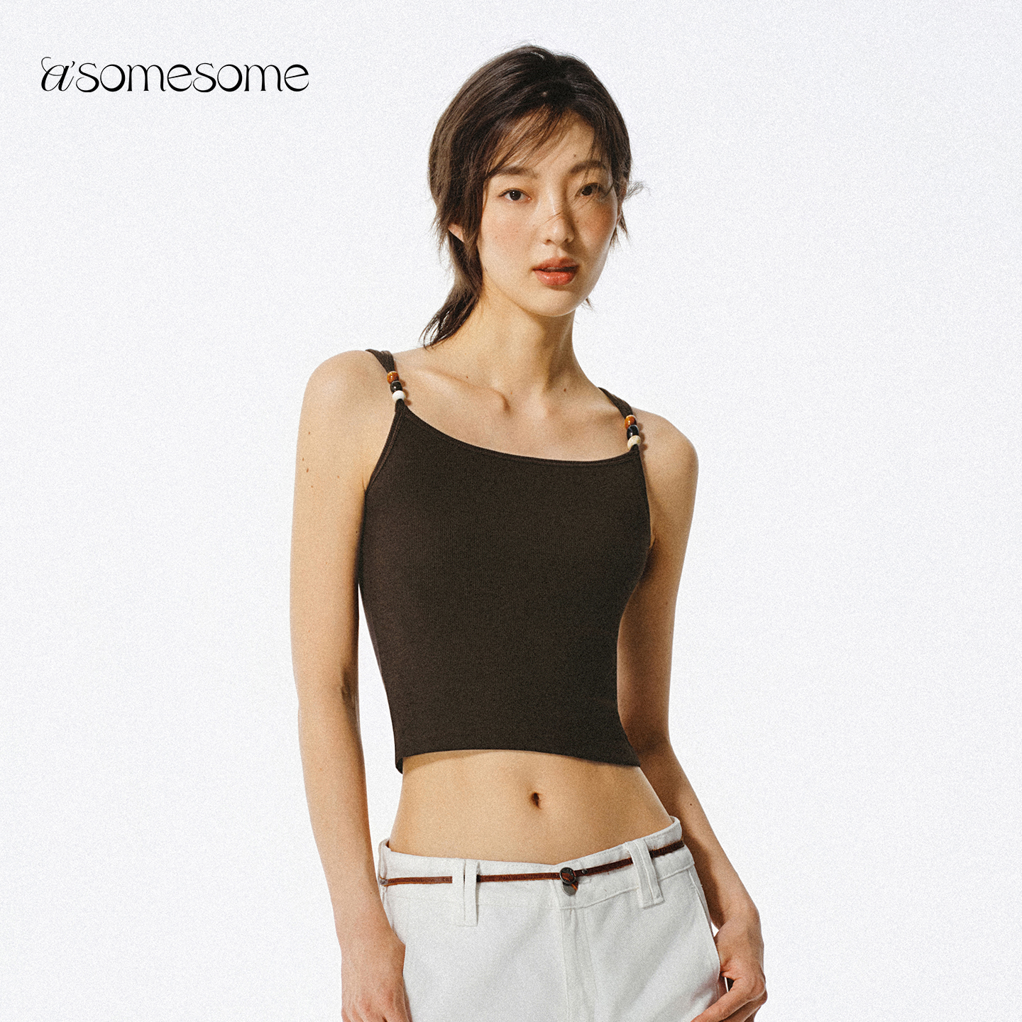 asomesome美式辣妹方领串珠吊带