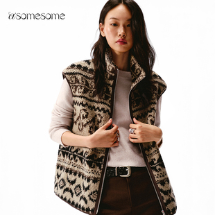 asomesome费尔岛摇粒绒马甲女秋冬保暖慵懒宽松羊羔毛外套上衣
