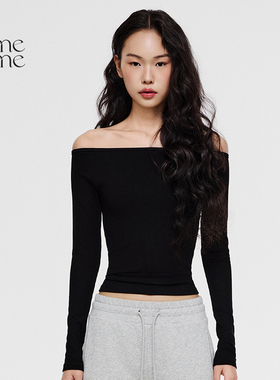 asomesome美式一字肩针织长袖T恤女2025春新款修身内搭打底衫上衣
