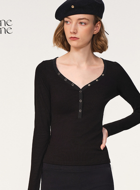 asomsome美式V领长袖T恤女2026春季款修身内搭上衣打底衫