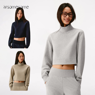 asomesome美式半高领宽松短款灰色卫衣女春新显瘦运动休闲上衣