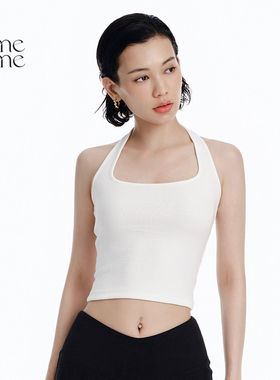 asomesome美式辣妹白色挂脖吊带背心女春夏红色挂脖运动内衣上衣