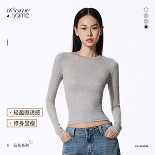 T恤女夏新外穿显瘦内搭上衣 asomesome美式 圆领正肩基础款 修身 长袖