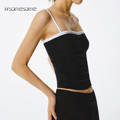 asomesome美式撞色褶皱吊带背心