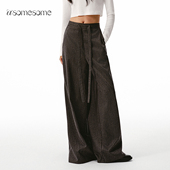 asomesome羊毛复古条纹直筒阔腿裤 子 休闲裤 女宽松灰色垂感西装 裤