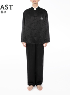 BEAST野兽派熊猫噗噗黑色真丝提花家居服送男女生日礼物
