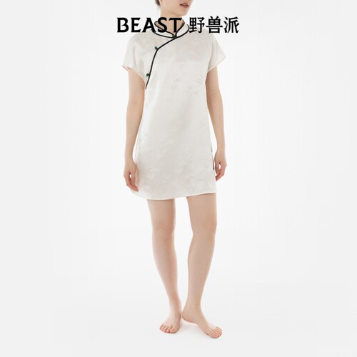 BEAST野兽派熊猫噗噗22姆米真丝提花旗袍家居服睡衣生日新婚礼物