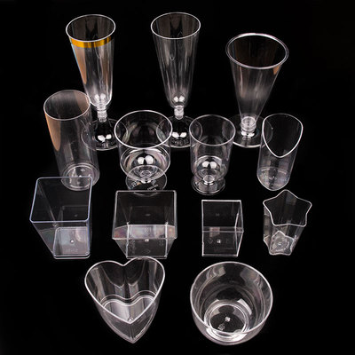 一次性甜品杯摆件透明塑料杯慕斯杯甜品台杯子布丁斜口杯高脚杯