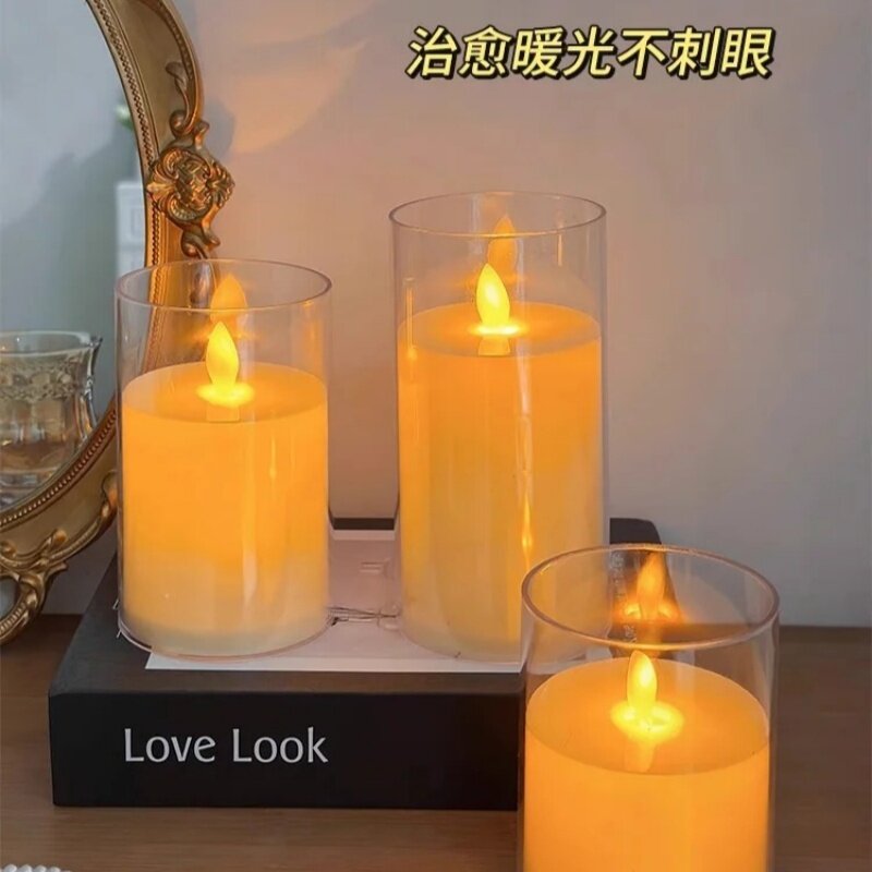 透明LED电子蜡烛遥控定时摇摆火苗婚礼餐桌民宿氛围感无烟装饰灯