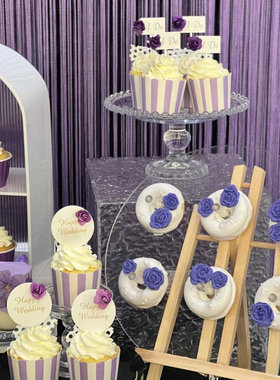 紫色纸杯蛋糕甜品台装饰i do小插件慕斯杯推推乐贴纸甜甜圈展示架