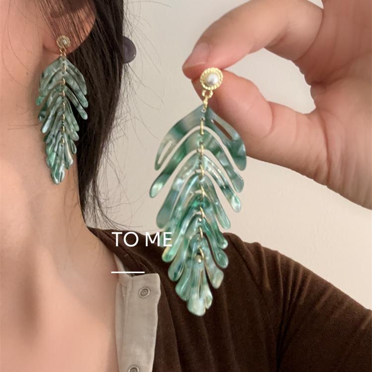 Tome/海边度假风芭蕉树叶流苏耳钉女独特设计夸张耳环耳饰