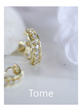 Tome/ 超闪半圆耳圈款白金色锆石硅胶蚊香盘耳夹无耳洞无痛舒适