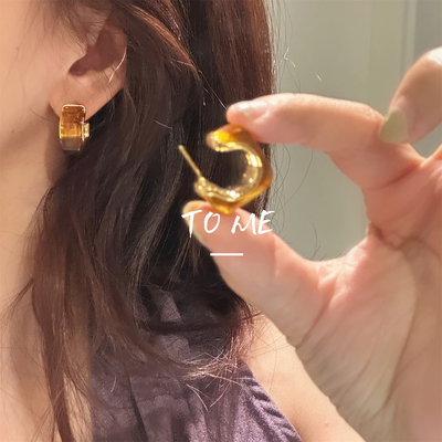 Tome/冷淡风亚克力耳环女小众设计感个性气质几何耳圈圆圈耳钉