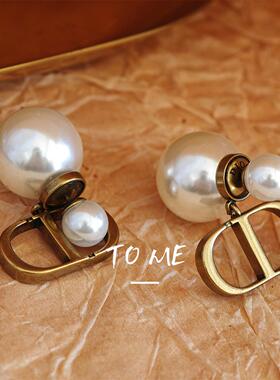 Tome/前后珍珠耳环925银针耳钉黄铜复古做旧CD小众设计高级感耳饰