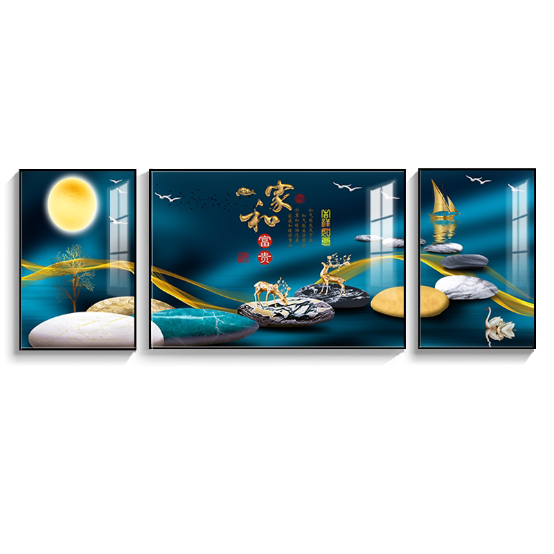 沙发背景墙客厅装饰画三联大气
