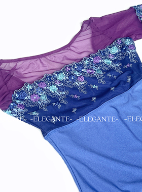 Elegante 舞蹈芭蕾体服 月夜蔷薇中袖款 花卉刺绣蕾丝细闪面料