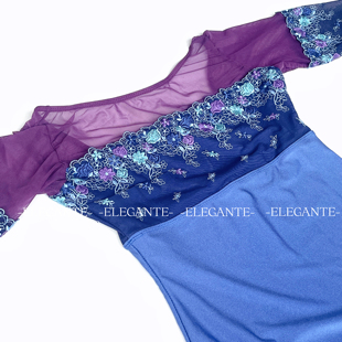 Elegante 舞蹈芭蕾体服 月夜蔷薇中袖款 花卉刺绣蕾丝细闪面料