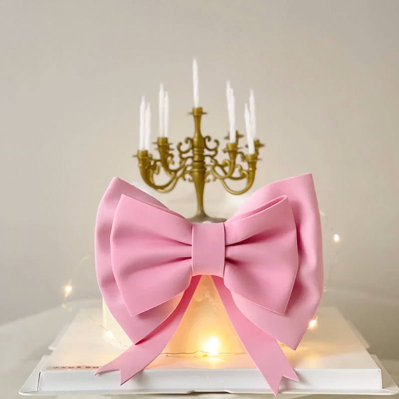 ins风复古粉色蝴蝶结摆件烛台蛋糕装饰蜡烛插件女神生日甜品装扮