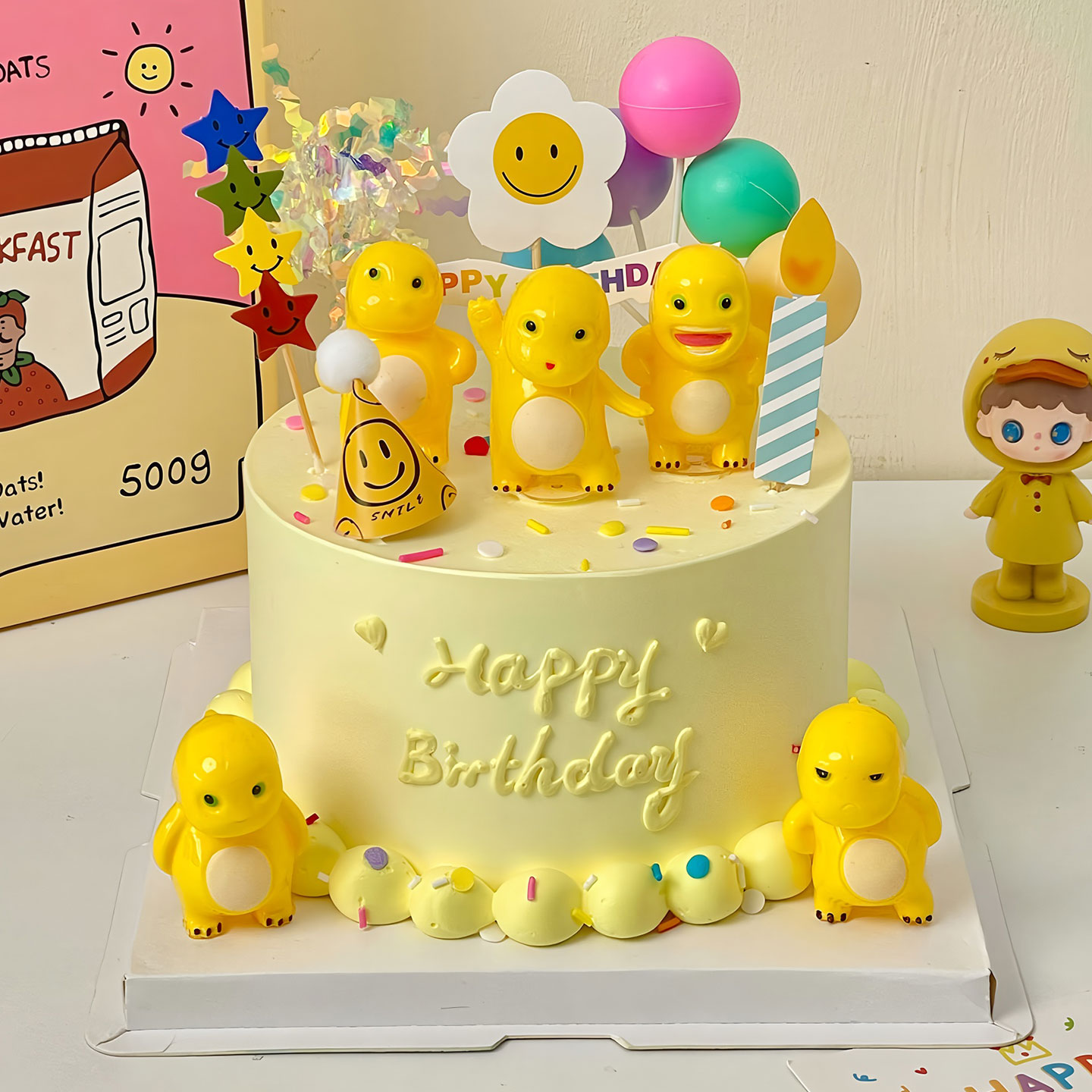 黄胖胖小奶龙生日蛋糕装饰摆件