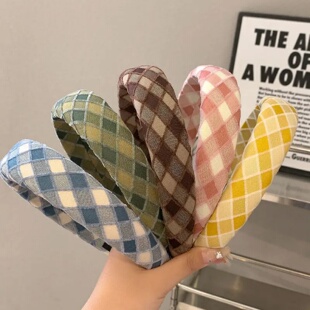 气质格子高颅顶发箍女款宽边海绵宽边压发头箍2025年新款发卡头饰