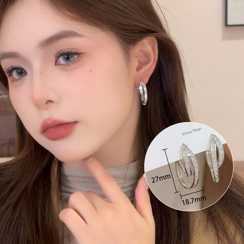 银色双圈组合耳扣简约圈圈