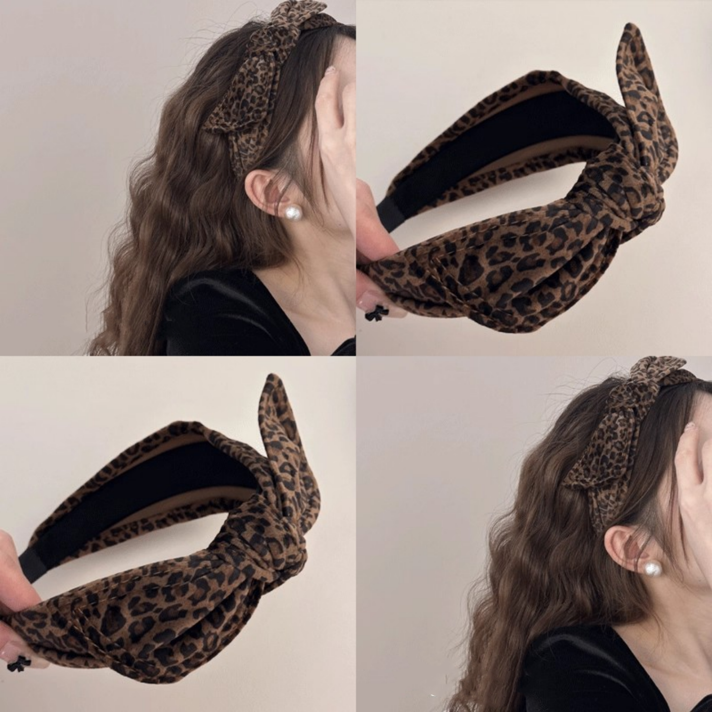 2025新款韩版时尚气质百搭豹纹蝴蝶结发箍女网红宽边打结头箍发卡