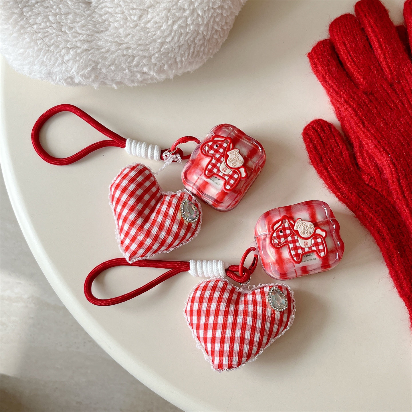 新年马年红色格纹小马适用AirPodsPro3代耳机壳苹果蓝牙AirPods4代软1/2代硅胶3代防摔Pro2女Pro三代