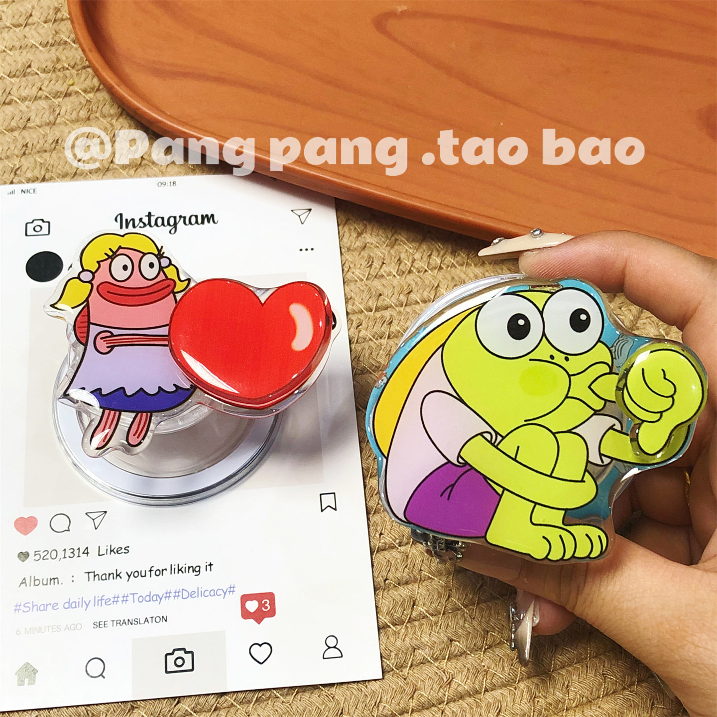 可爱卡通比奇堡小鱼磁吸支架适用magsafe手机懒人桌面支撑架背贴