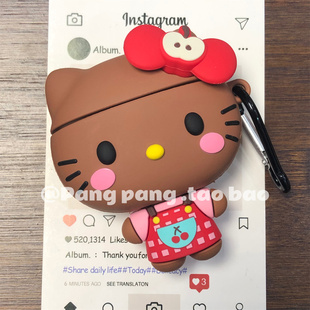 可爱卡通黑皮围裙凯蒂猫适用AirPodsPro3代耳机壳苹果蓝牙AirPods4代软1/2代硅胶3代防摔Pro2女Pro三代保护套