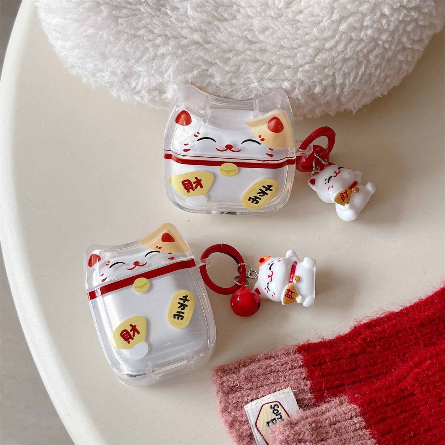 可爱趣味新年招财猫适用AirPodsPro3代耳机壳苹果蓝牙AirPods4代软1/2代硅胶3代防摔Pro2女Pro三代带挂件卡通