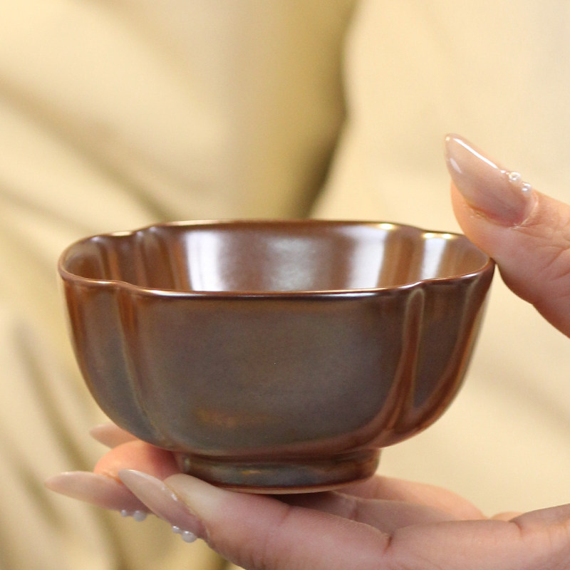 紫金釉四方杯泡茶复古家用茶杯茶道轻奢茶具主人杯品茗杯中式单杯