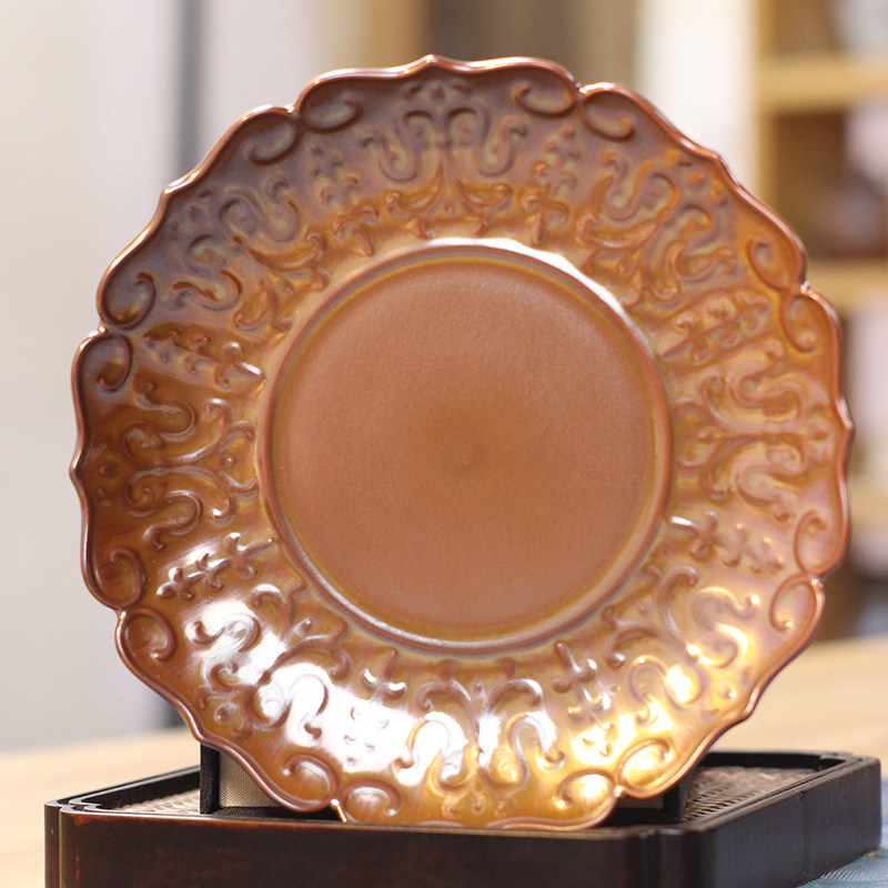 紫金釉壶承家用茶托茶具配件干泡台复古色釉养壶垫精致中式陶瓷