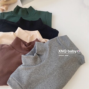 男孩纯棉款男童打底衫春秋装儿童半高领保暖内搭女童修身长袖tT恤