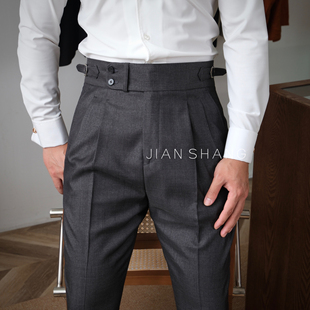 调节扣商务绅士高腰直筒长西裤 那不勒斯休闲西裤 902 意式 简尚新款