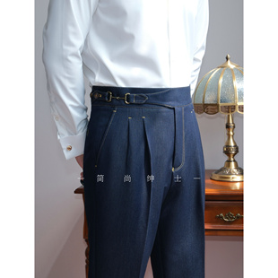 新款复古绅士仿牛仔高级感高腰廓尔喀西裤955