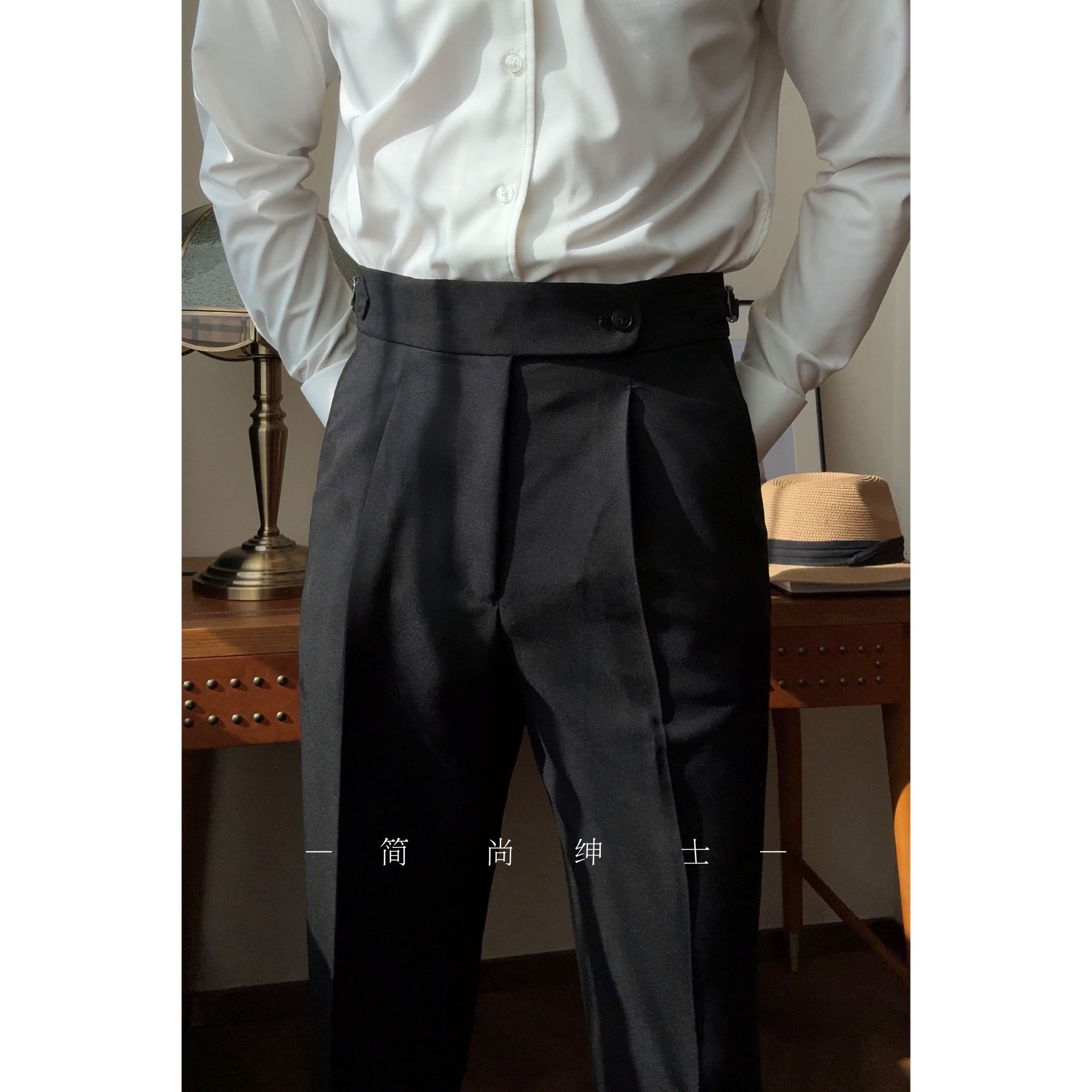 新款高腰百搭锥形那不勒斯西裤男士休闲通勤商务21215