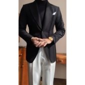 时尚 气质优雅绅士款 休闲戗驳领单排扣单西服外套 男士 新款